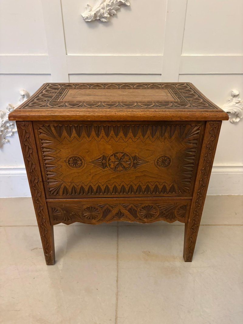 Antique Quality Hand-Carved Oak Marriage /Dowry Chest